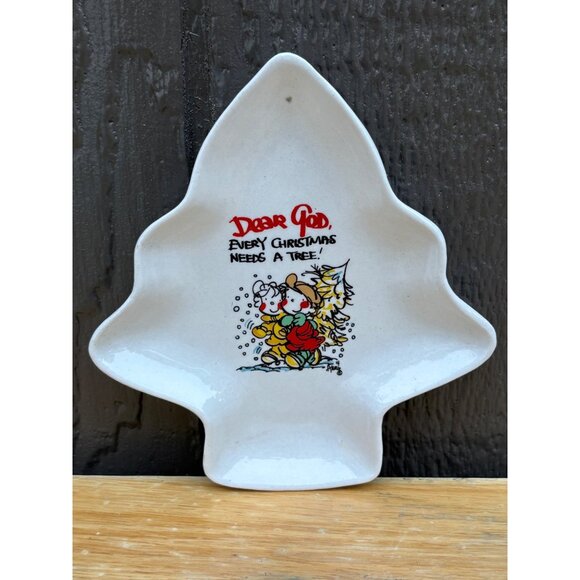 Dear God Kids Ceramic Christmas Tree Shaped Trinket Candy Dish Anne Fitzgerald - Picture 1 of 5